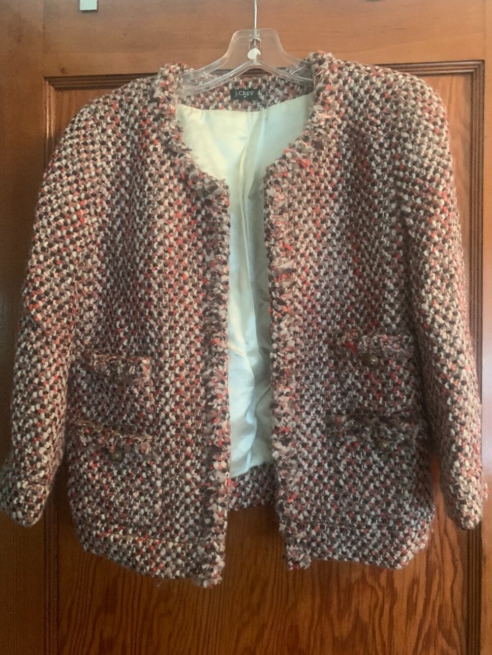 J. Crew Multicolor Tweed Bouclé Jacket (Cream, Pink, Black)